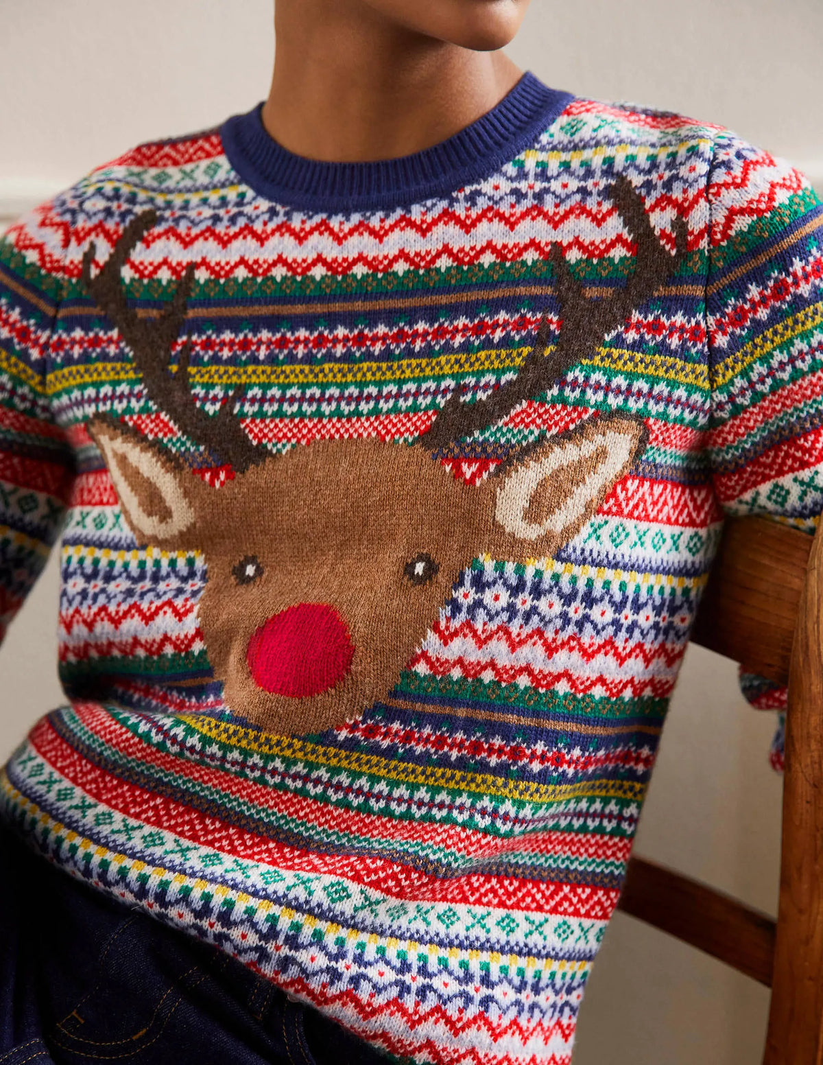 Christmas Sweater-Multi Navy Rudolph
