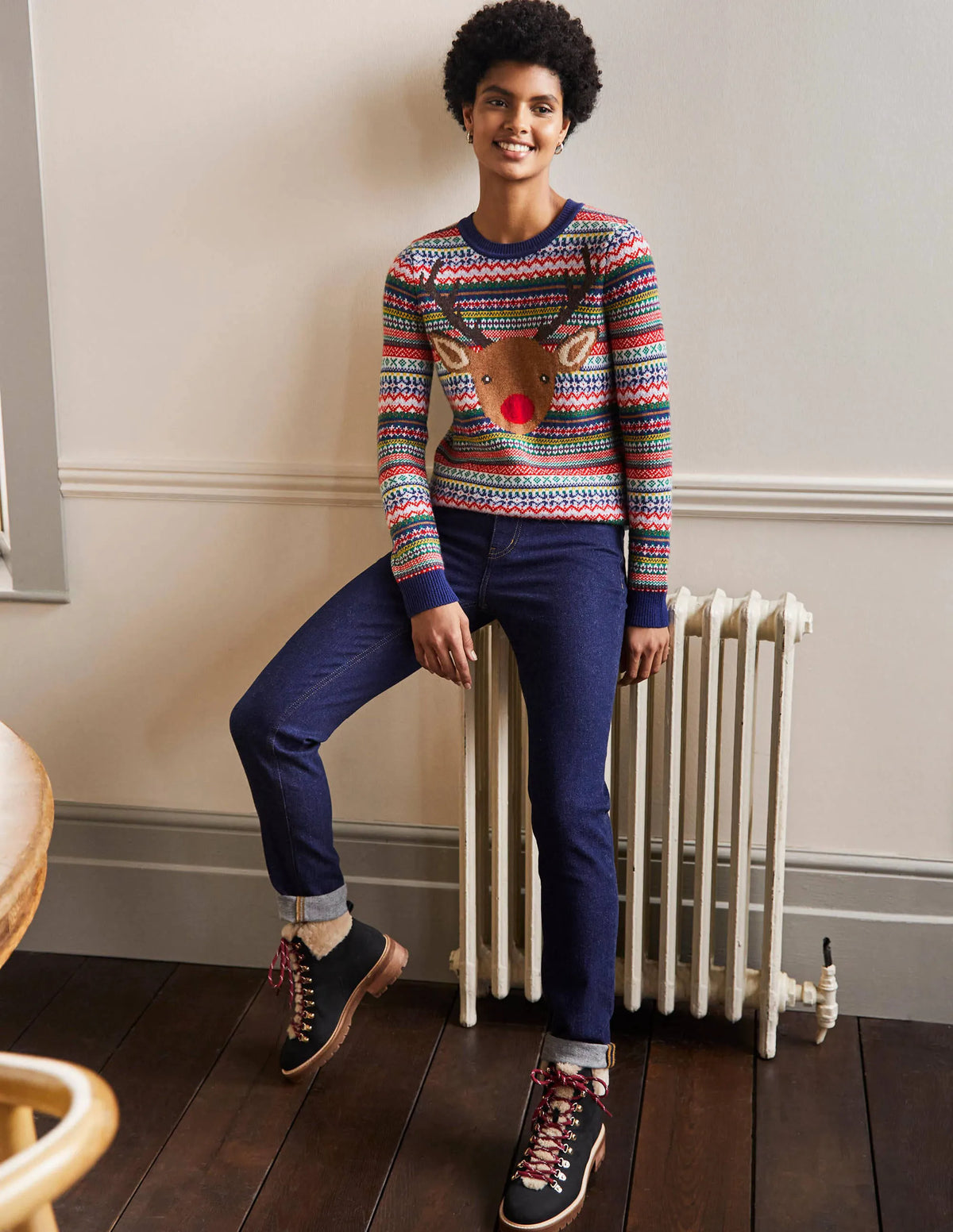 Christmas Sweater-Multi Navy Rudolph