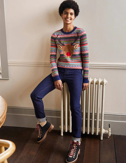 Christmas Sweater-Multi Navy Rudolph