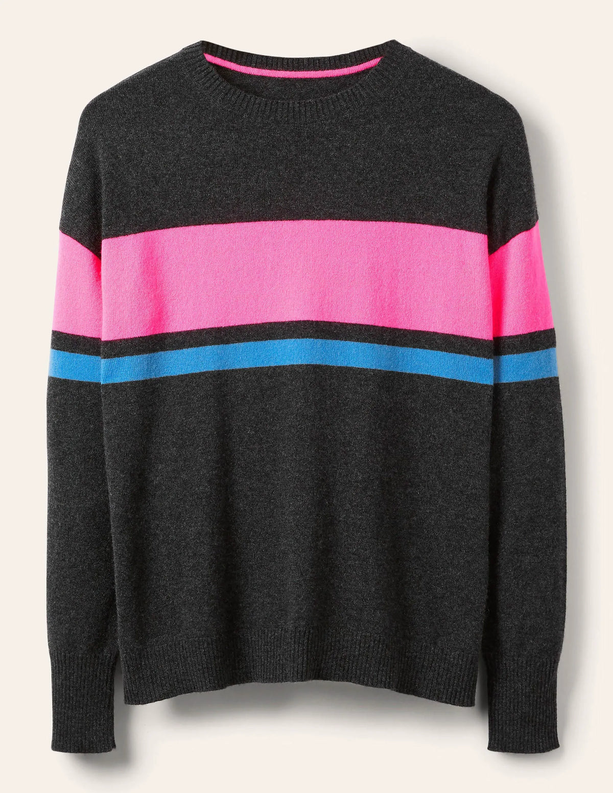Margot Cashmere Sweater-Charcoal Melange, Neon Stripe