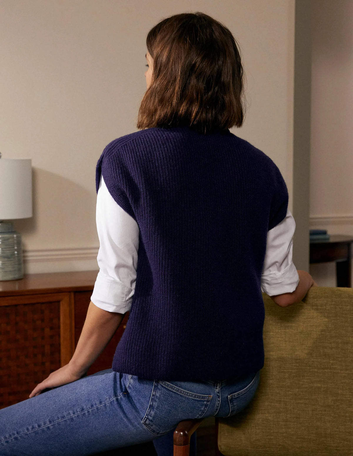 Relaxed Rib Sleeveless Sweater-Navy
