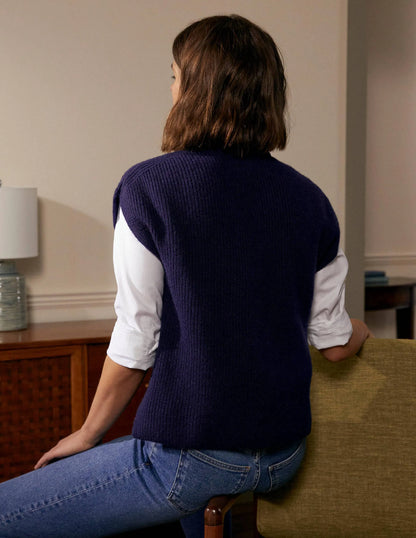 Relaxed Rib Sleeveless Sweater-Navy
