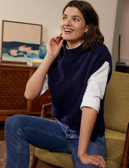 Relaxed Rib Sleeveless Sweater-Navy