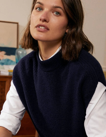 Relaxed Rib Sleeveless Sweater-Navy