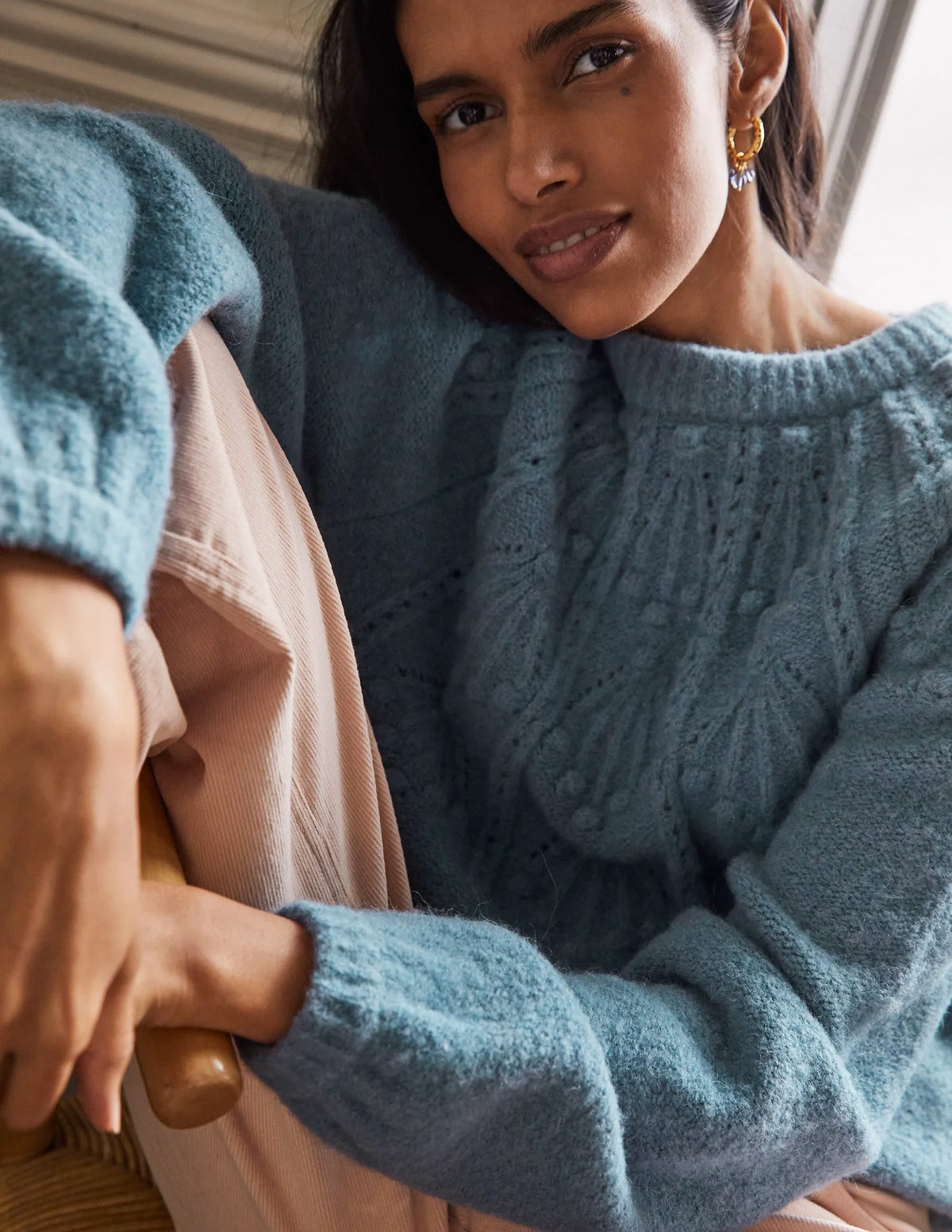 Relaxed Cable Sweater-Airforce