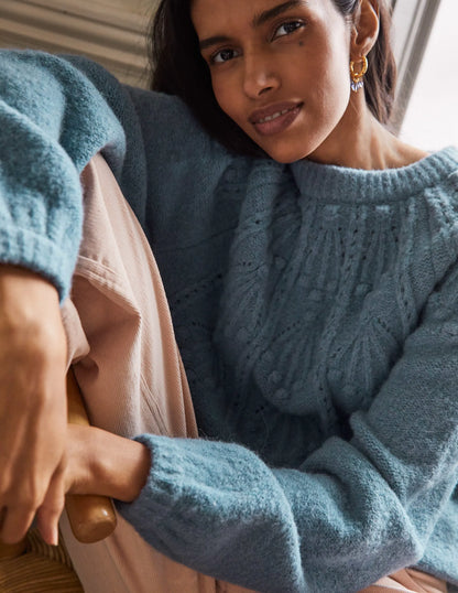 Relaxed Cable Sweater-Airforce