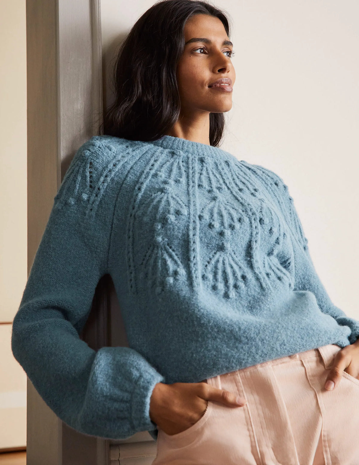 Relaxed Cable Sweater-Airforce