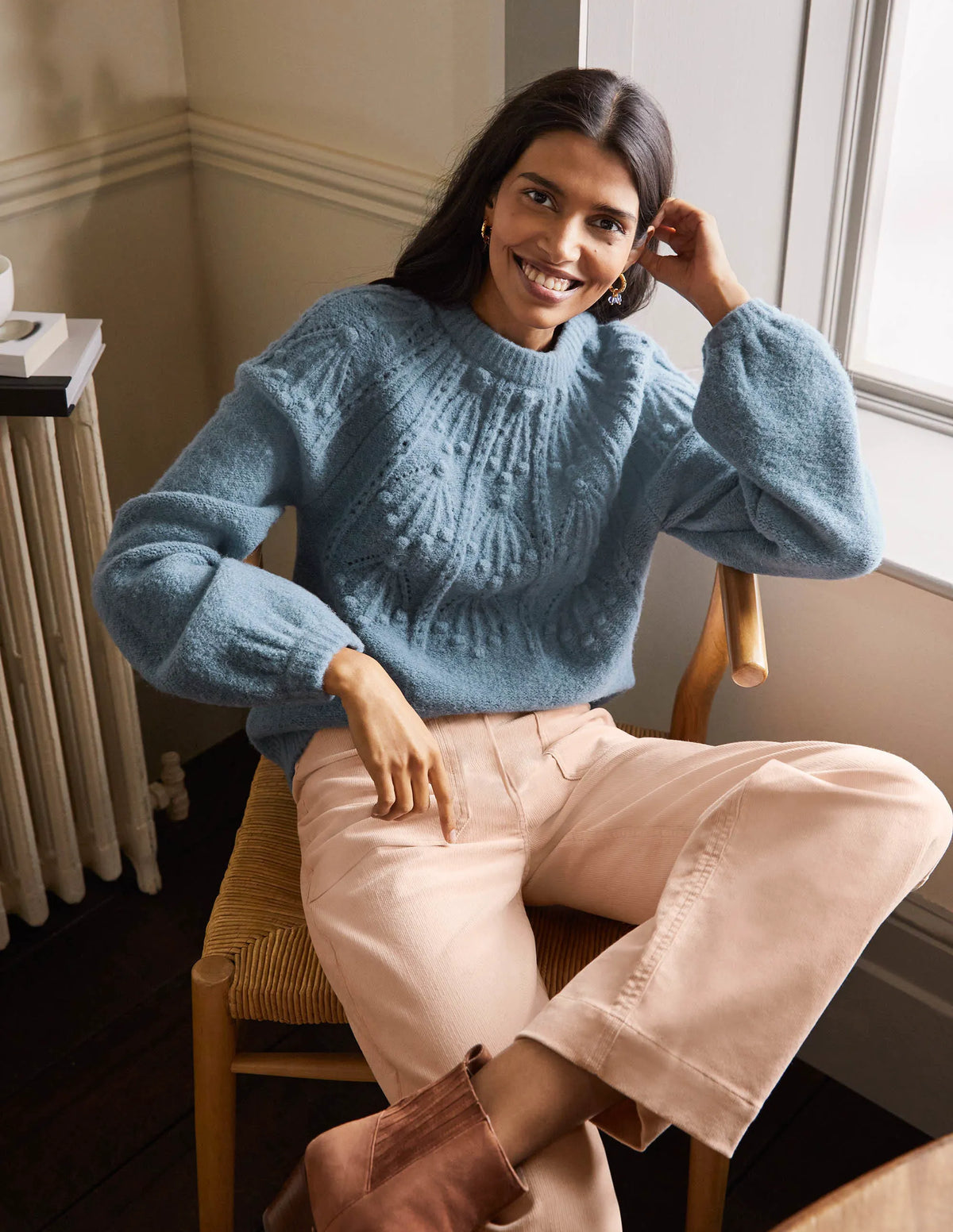 Relaxed Cable Sweater-Airforce