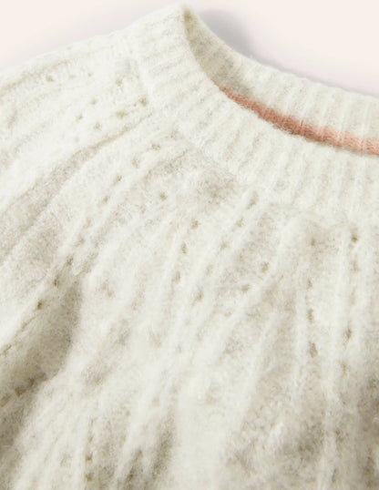 Relaxed Cable Sweater-Ivory Melange