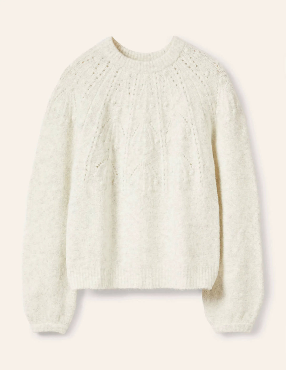 Relaxed Cable Sweater-Ivory Melange