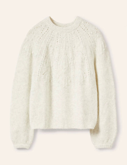 Relaxed Cable Sweater-Ivory Melange