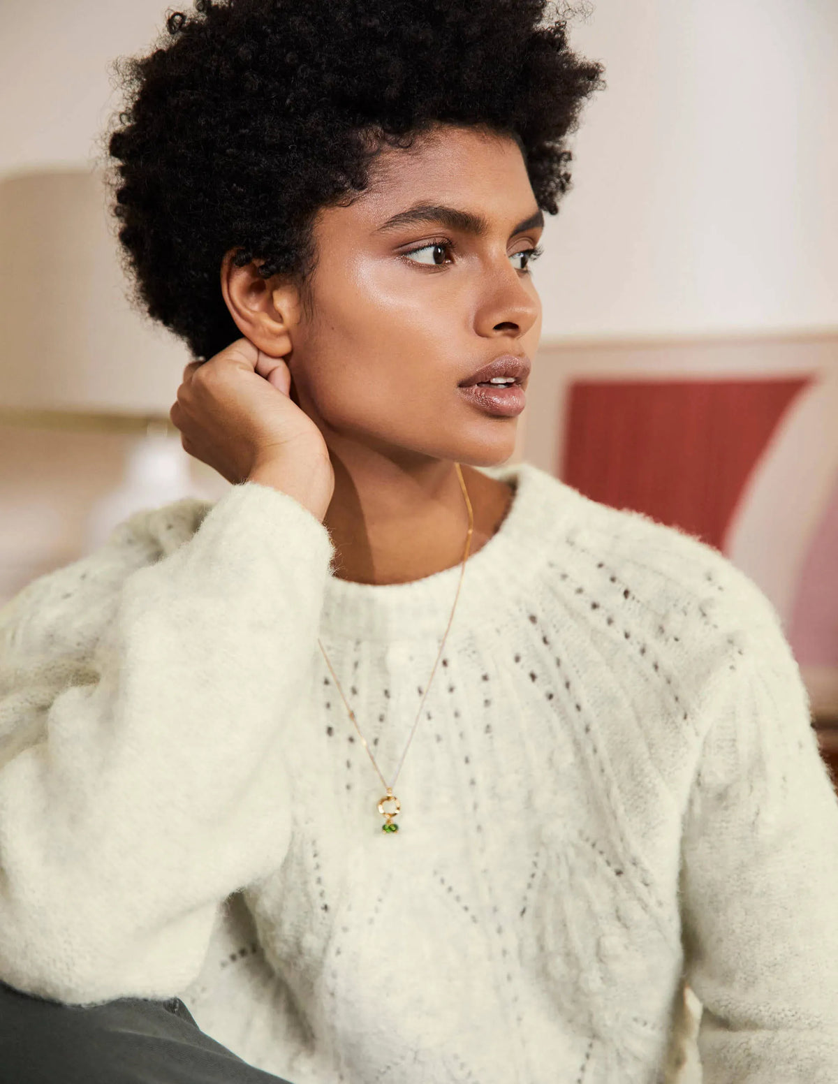 Relaxed Cable Sweater-Ivory Melange