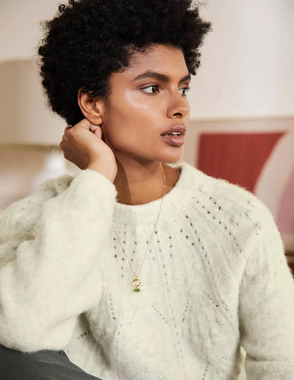 Relaxed Cable Sweater-Ivory Melange