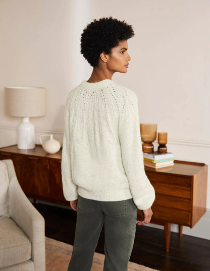 Relaxed Cable Sweater-Ivory Melange