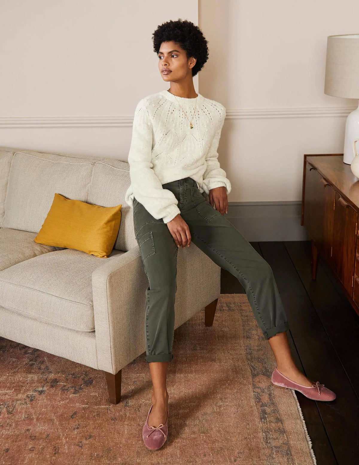 Relaxed Cable Sweater-Ivory Melange