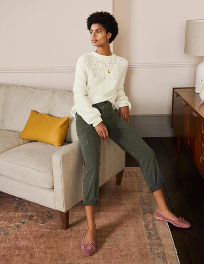 Relaxed Cable Sweater-Ivory Melange