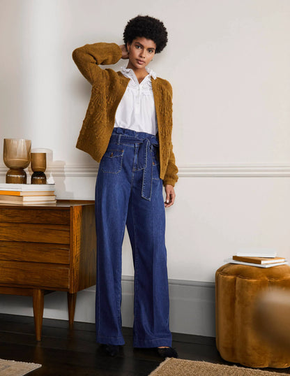 Relaxed Cable Cardigan-Moss Brown