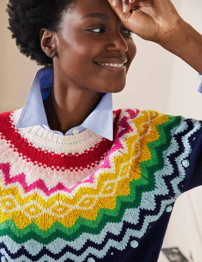 Relaxed Fair Isle Sweater-Starboard Blue