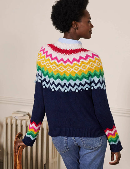 Relaxed Fair Isle Sweater-Starboard Blue