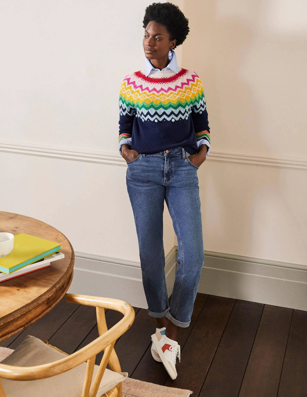 Relaxed Fair Isle Sweater-Starboard Blue