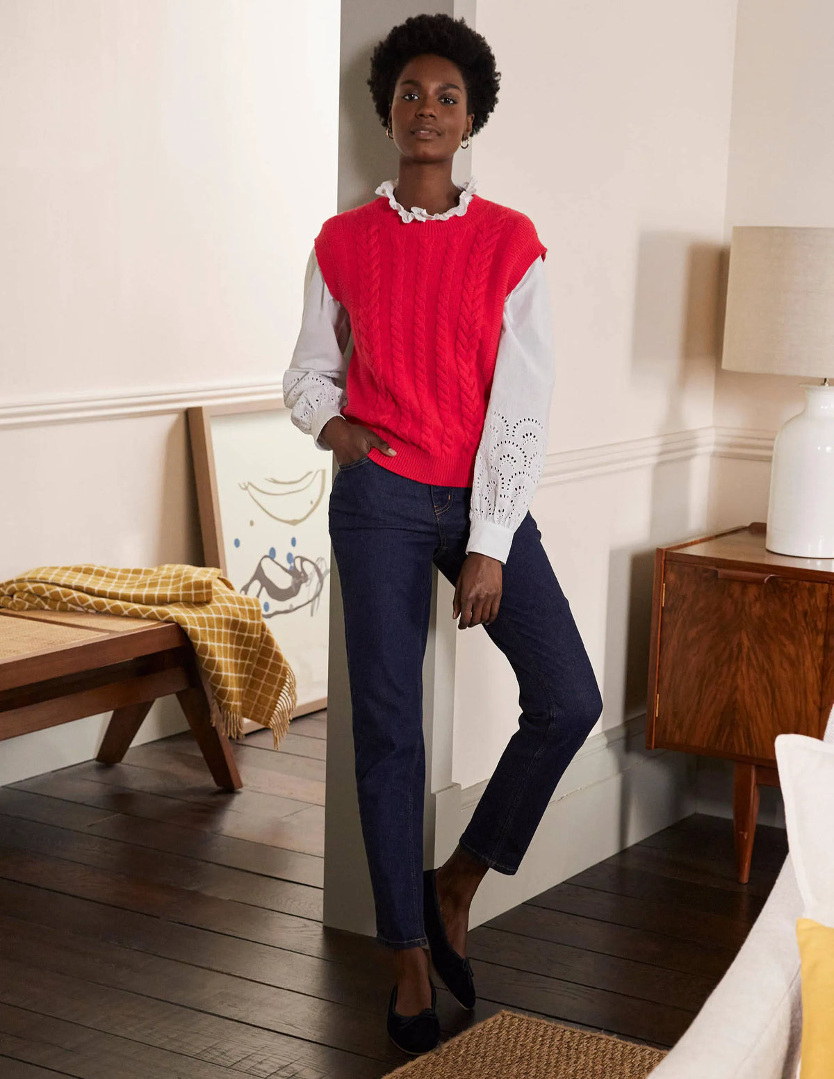 Reena Sweater Vest-Bright Red