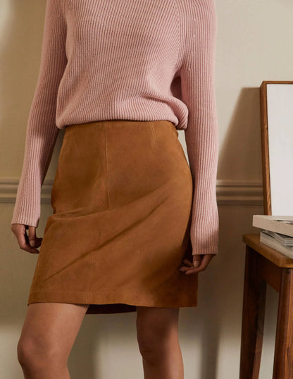 Lilian Suede Mini Skirt-Camel
