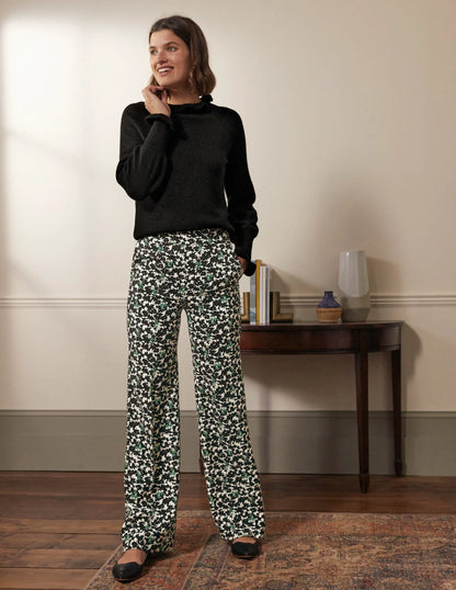 Relaxed Bootcut Pants-Black, Camo Floral