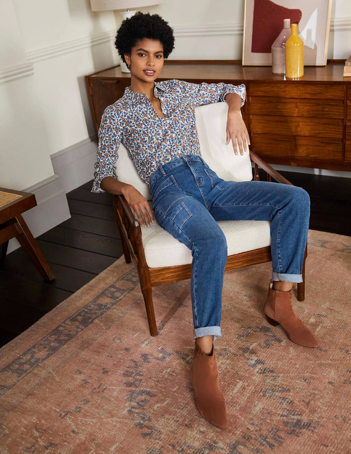 Patch Pocket Tapered Jeans-Mid Vintage