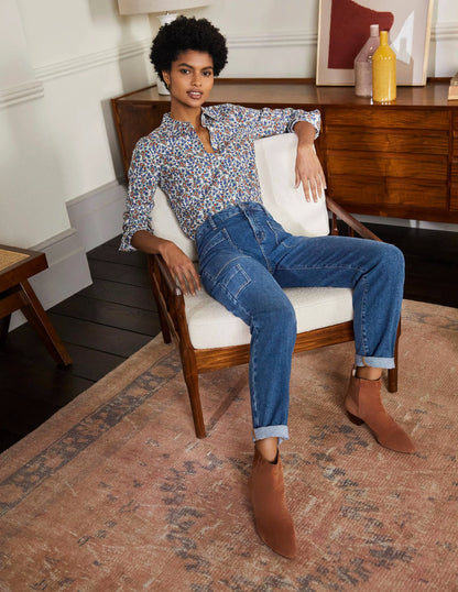 Patch Pocket Tapered Jeans-Mid Vintage