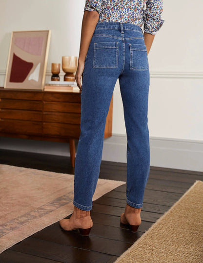 Patch Pocket Tapered Jeans-Mid Vintage