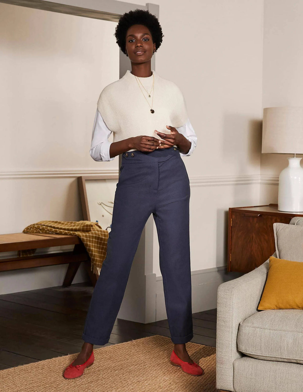 Tab Detail Pants-Navy