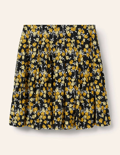 Victoria Pleated Skirt-Black, Abstract Sprig