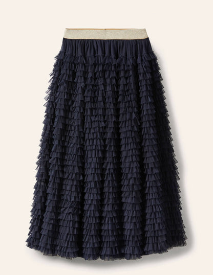Tulle Midi Skirt-Navy