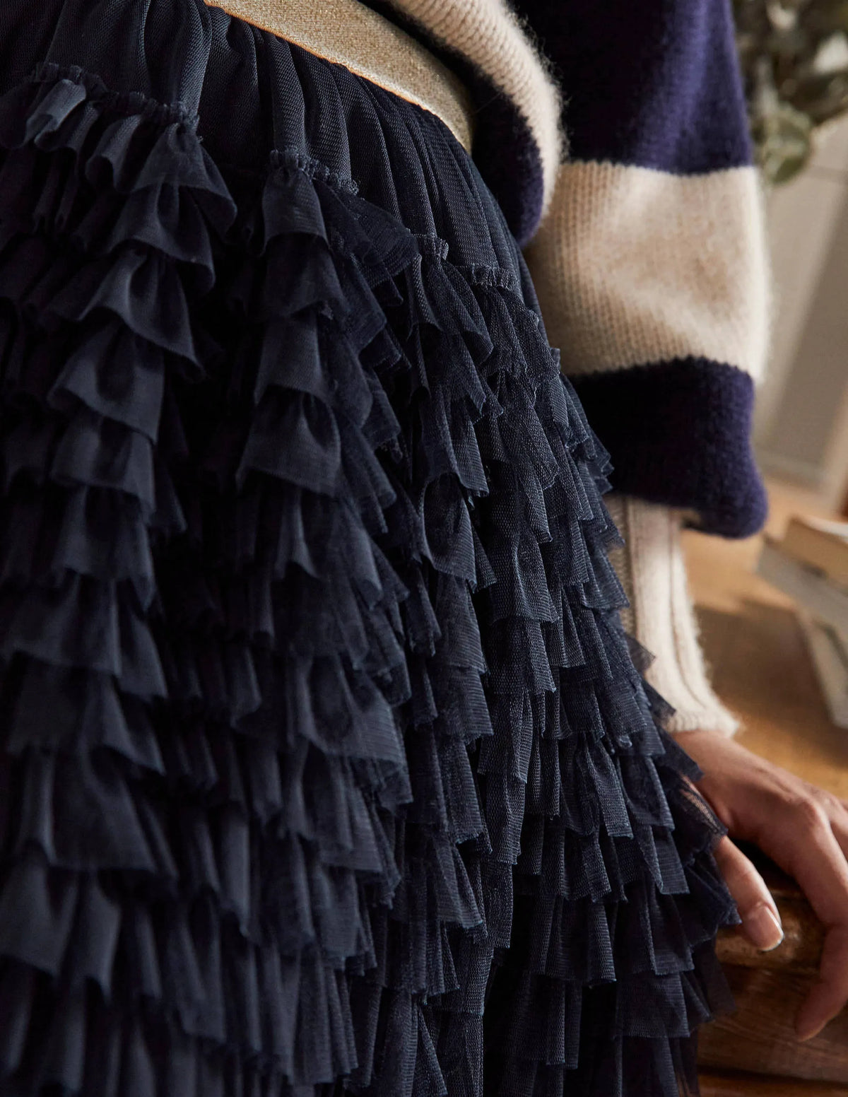 Tulle Midi Skirt-Navy