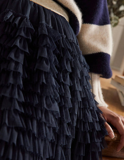 Tulle Midi Skirt-Navy