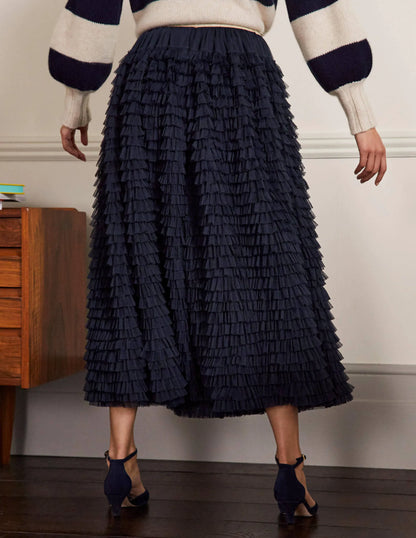Tulle Midi Skirt-Navy
