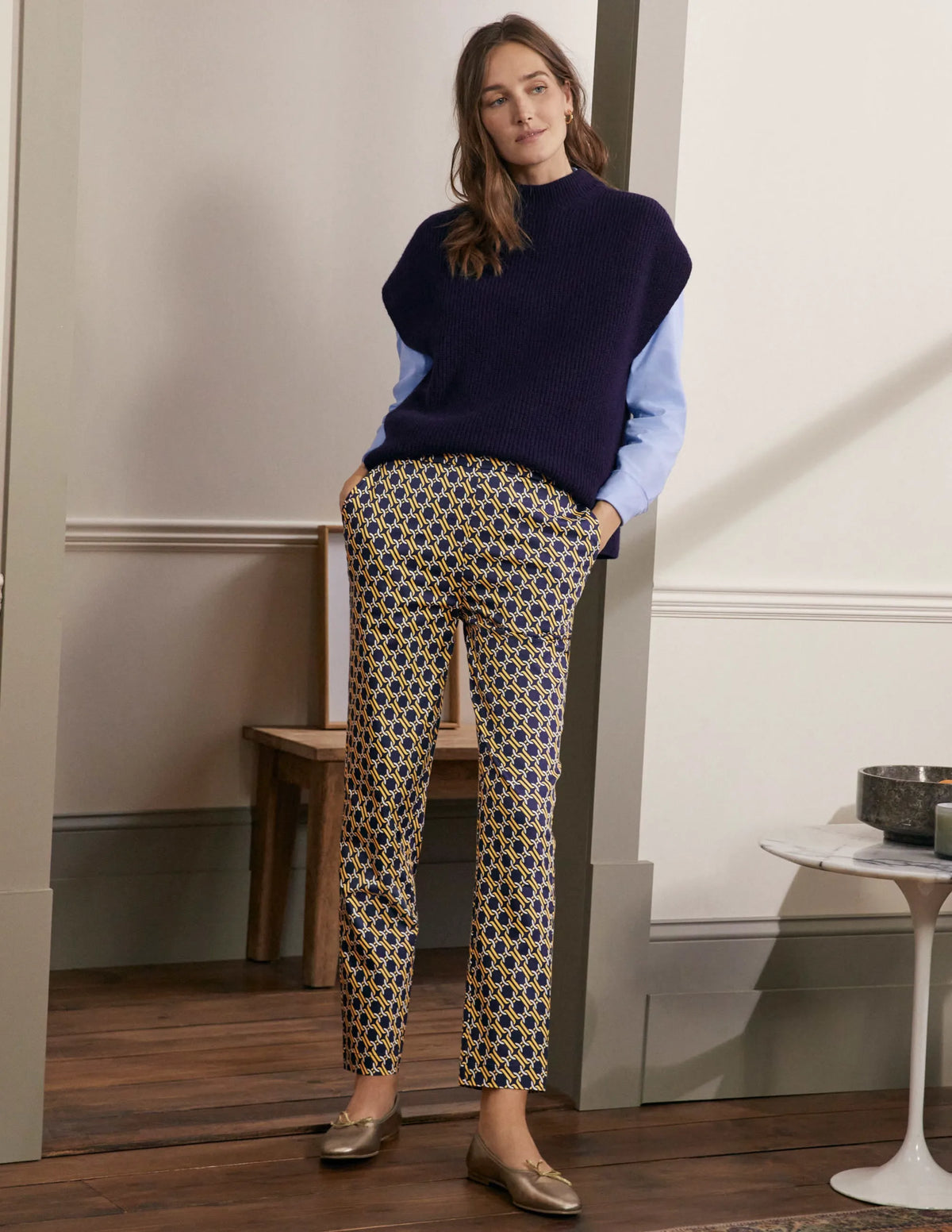 Pull On Pants-Navy, Chain Geo