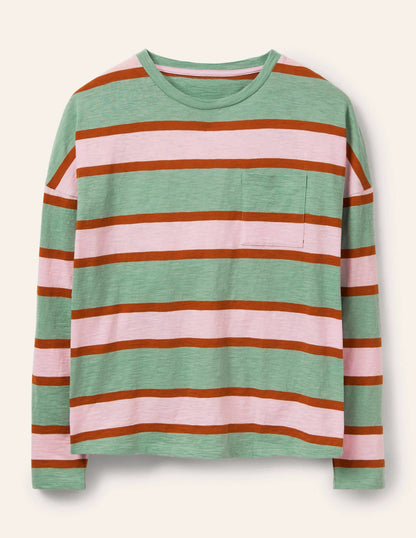 Boxy Jersey Tee-Duck Egg/ Coconut Stripe