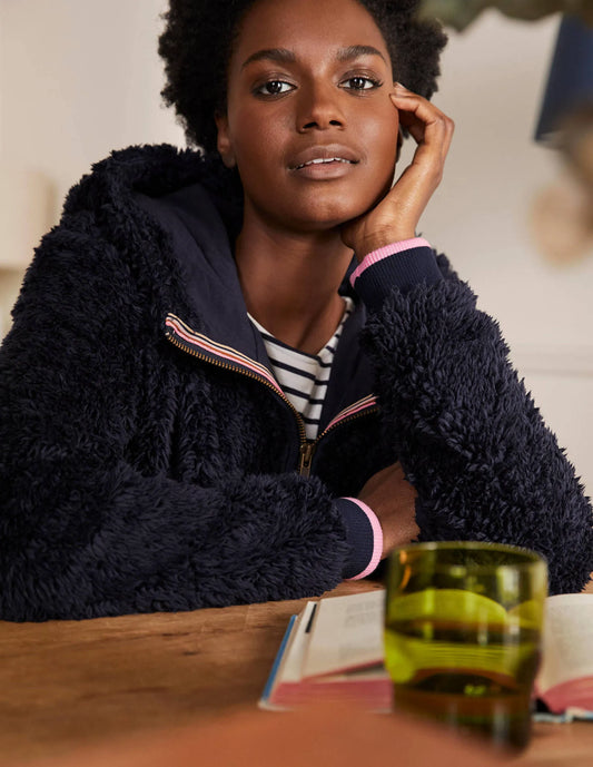 Teddy Half-Zip Hoodie-Navy