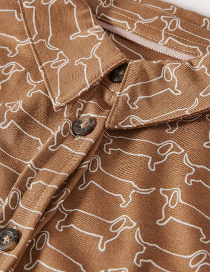 Relaxed Jersey Shirt-Camel/ Ivory Dachshund