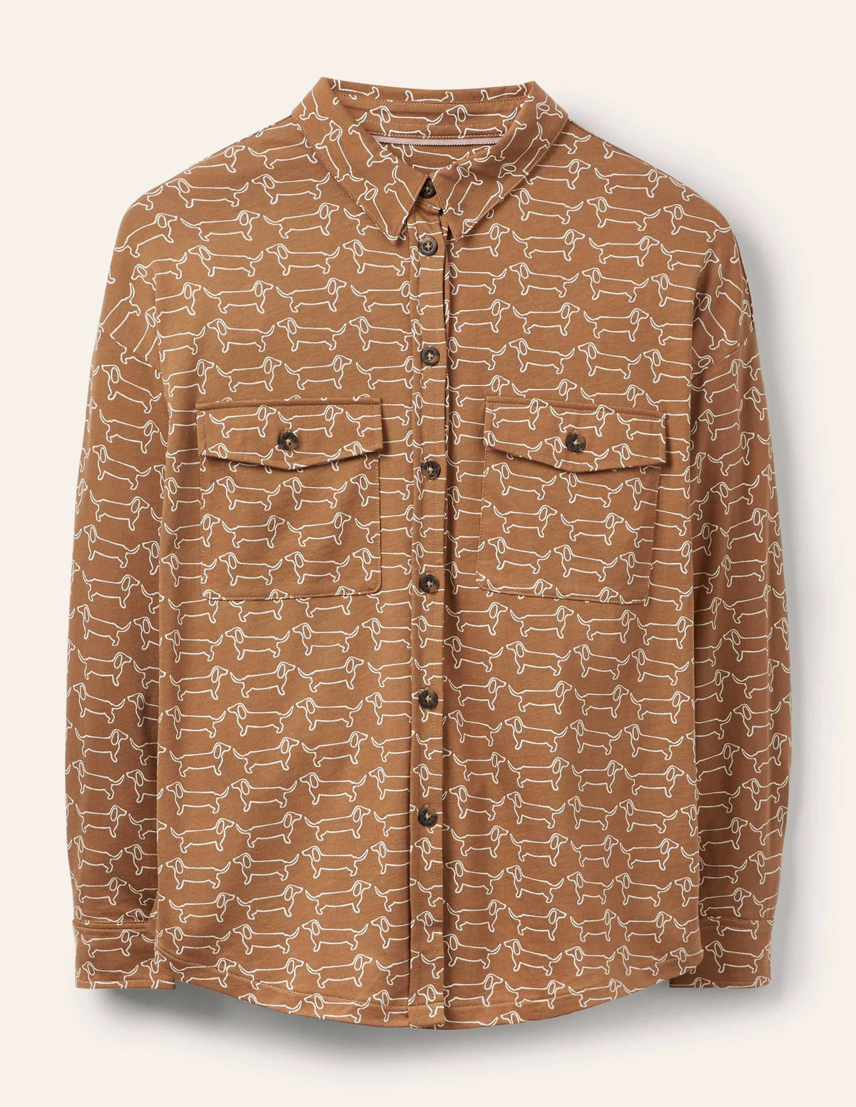 Relaxed Jersey Shirt-Camel/ Ivory Dachshund