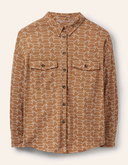 Relaxed Jersey Shirt-Camel/ Ivory Dachshund