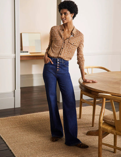 Relaxed Jersey Shirt-Camel/ Ivory Dachshund