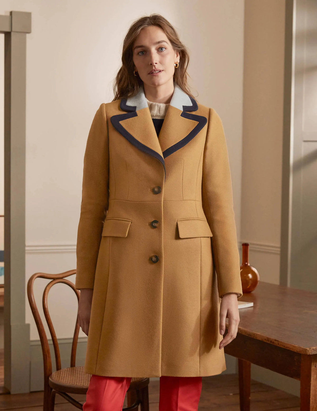 Wool Blend Tailored Coat-Ground Ginger