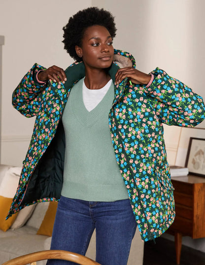Brecon Puffer Coat-Midnight Garden Abstract Sprig