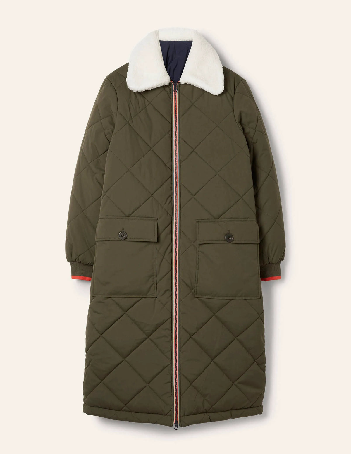 Reversible Quilted Puffer Coat-Khaki