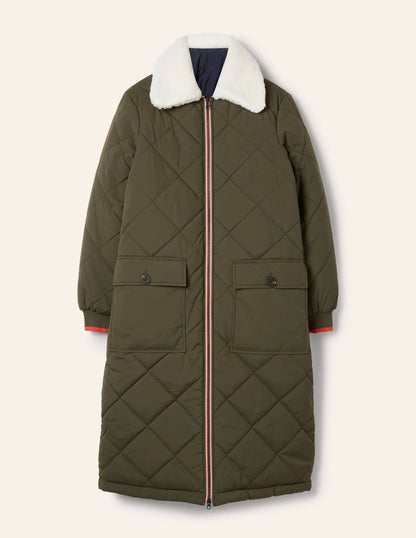 Reversible Quilted Puffer Coat-Khaki
