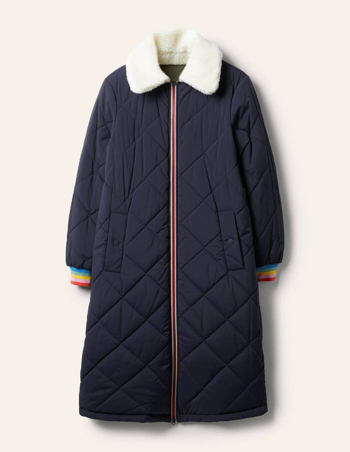 Reversible Quilted Puffer Coat-Khaki
