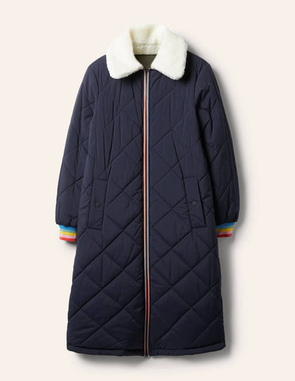 Reversible Quilted Puffer Coat-Khaki