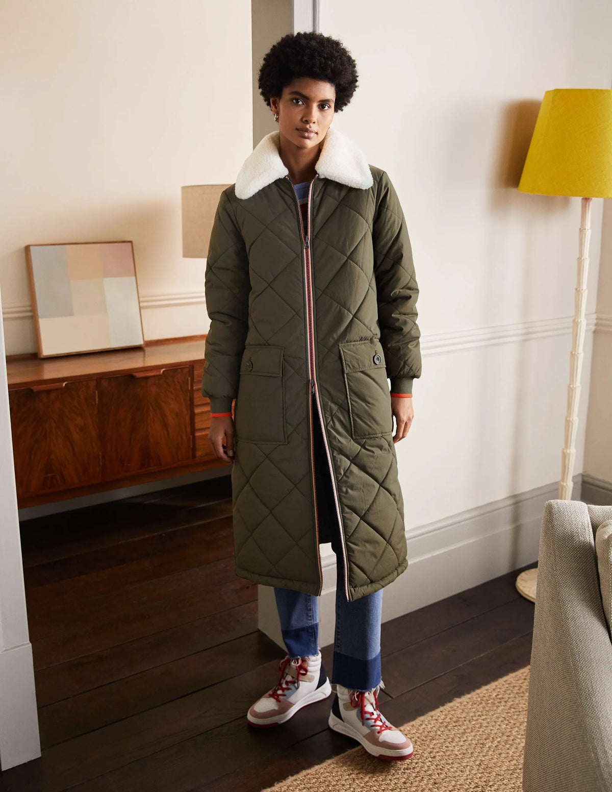 Reversible Quilted Puffer Coat-Khaki
